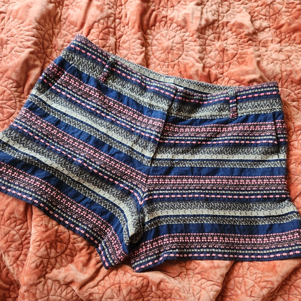 Loft by Ann Taylor blue and pink embodiered striped riviera shorts